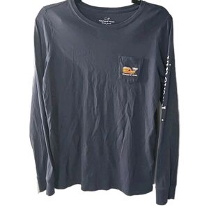 Vineyard Vines Whale Long‎ Sleeve Chest Pocket Navy Gray Shirt Mens Size Small